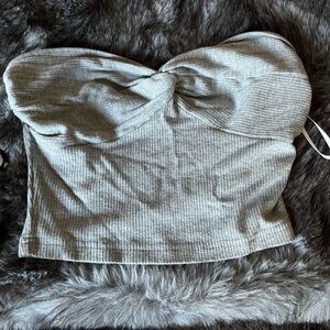 Gray Strapless Ribbed Women's Top